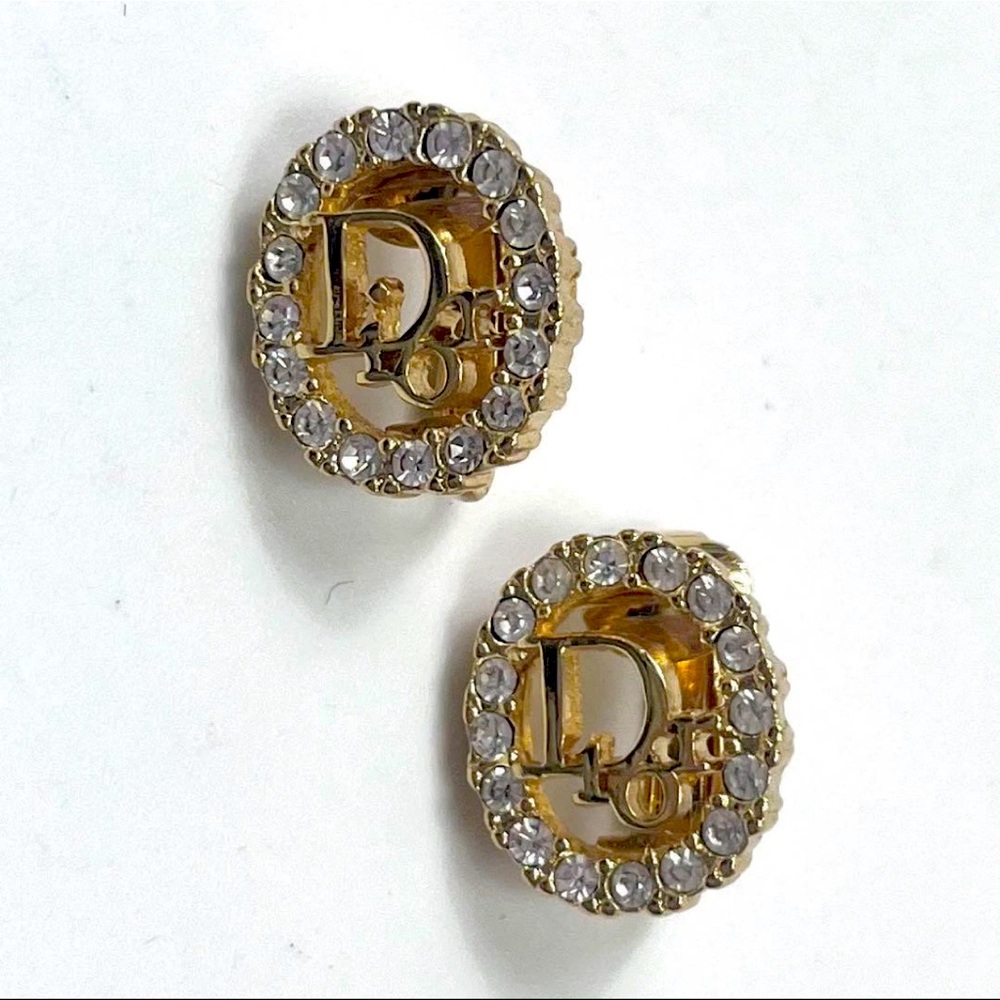 Christian Dior Gold Clip-On Earrings Set Logo Design Vintage - Picture 4 of 8